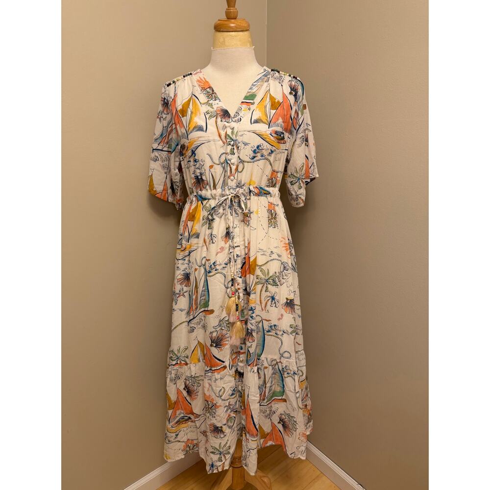 NWT Johnny Was JADE Rayla Midi Dress Delphina Off-White Sz Small